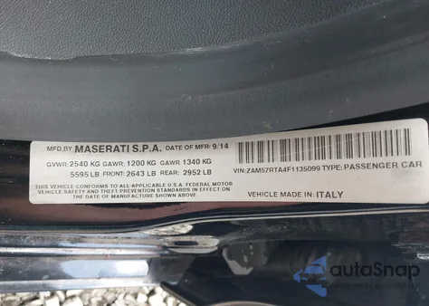 2015 Maserati Ghibli S Q4 from USA, damaged, VIN ZAM57RTA4F1135099